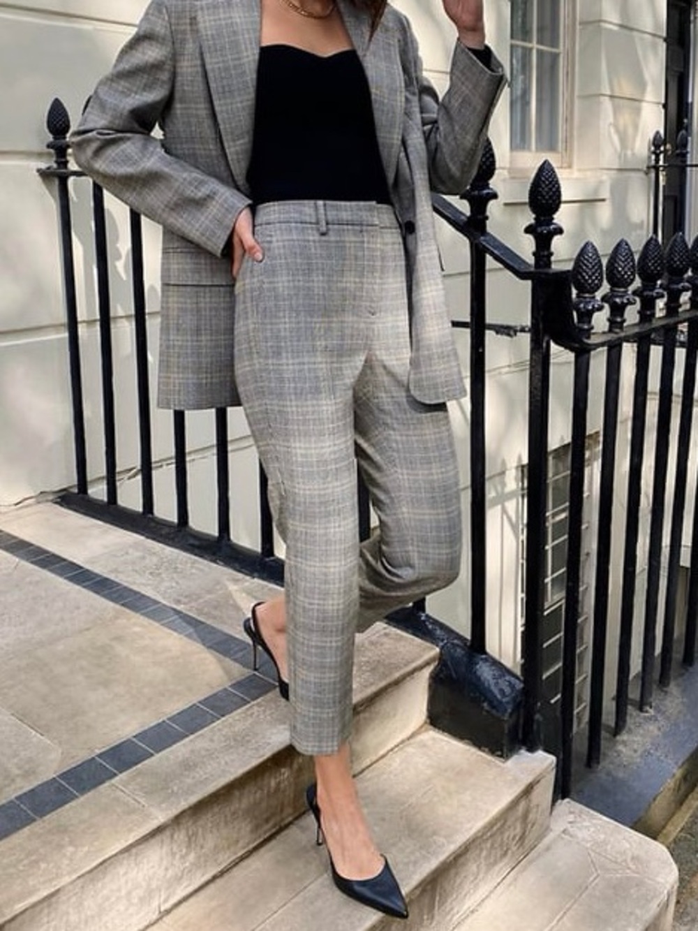 Babaton Quentin Gray Plaid Cropped Tailored Pants
